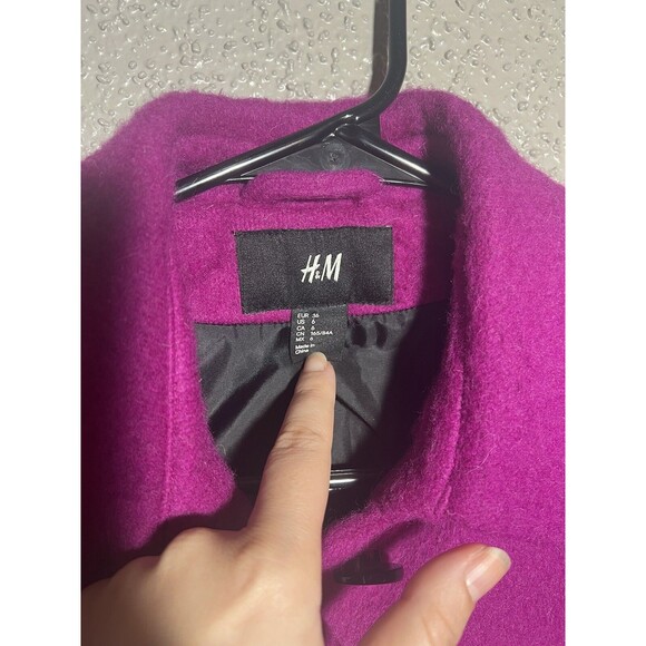 H&M Fuchsia Pink Womens Small Size 6 Wool Blend Coat Jacket Ladies NICE! - Picture 5 of 7